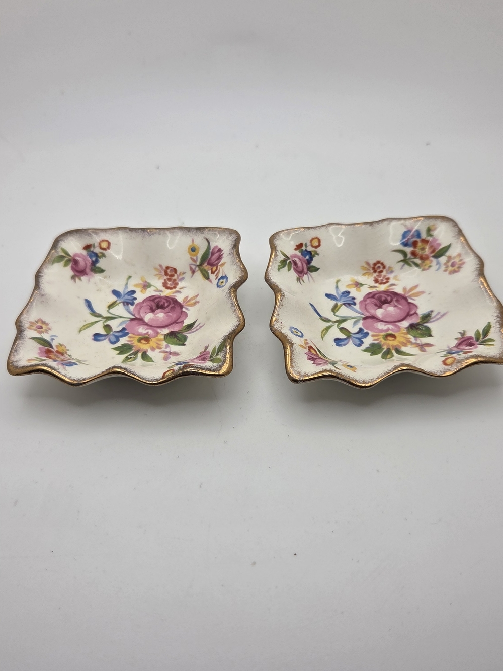 Vintage Pink Floral Porcelain Trinket Dishes with Gold TrimVintage James Kent Lt